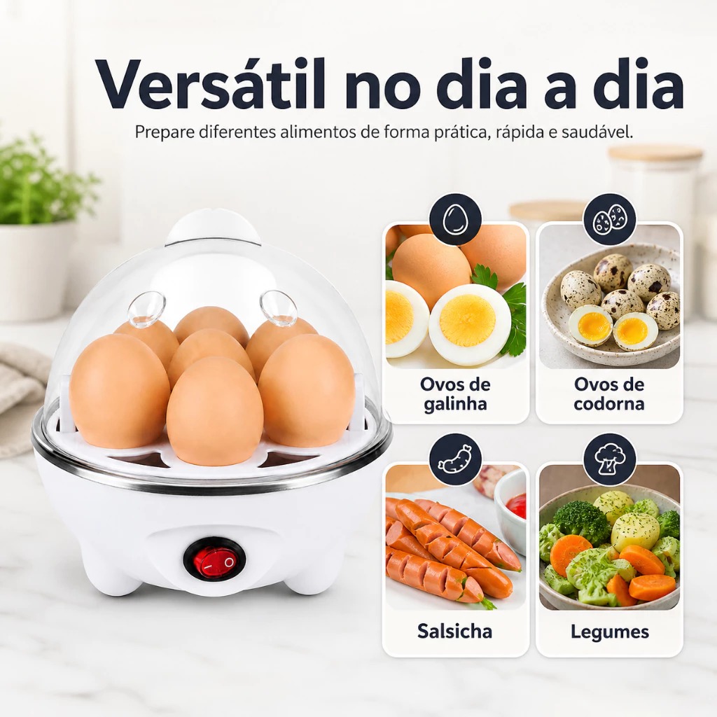 Cozedor Aquecedor Portátil para até 7 Ovos Elétrico Prático Cozinha